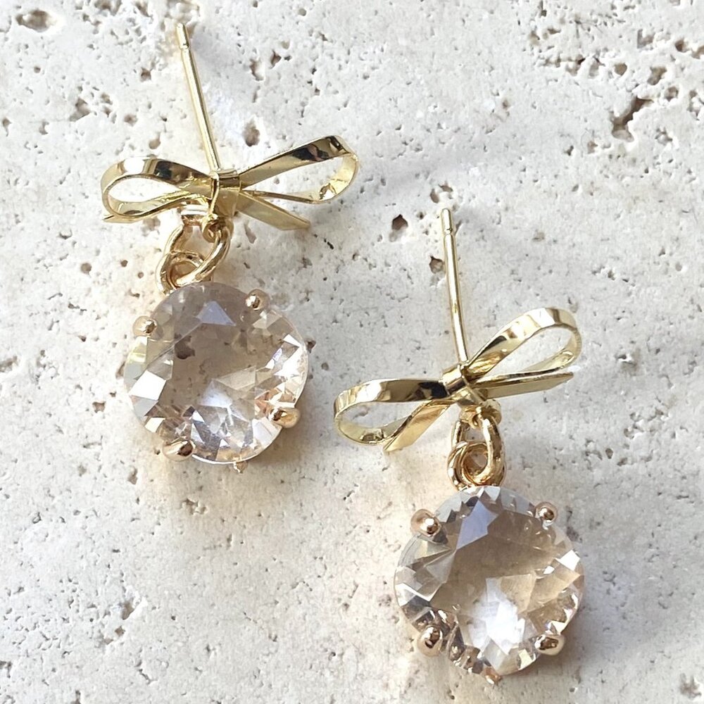 Gold Bow and Gem Earrings